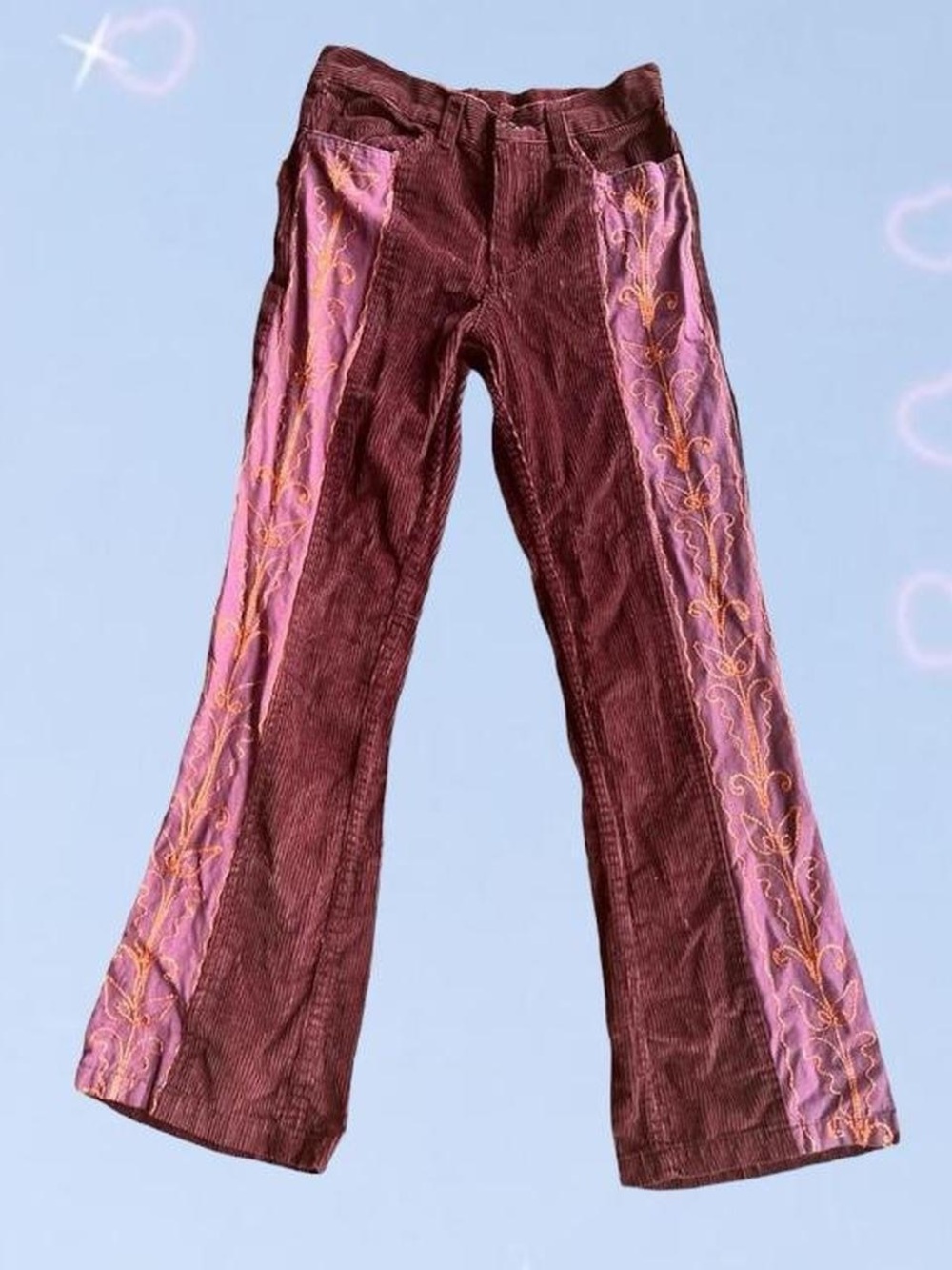 Embroidered Corduroy Purple Pants